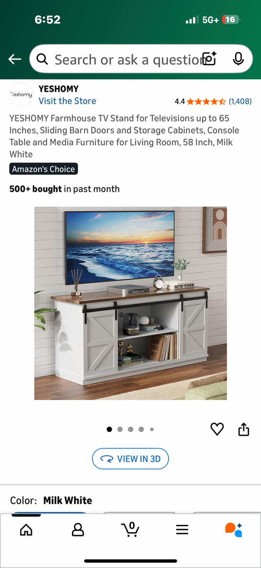 YESHOMY Farmhouse TV Stand for Televisions up to 65”, Sliding Barn Doors and Storage Cabinets, Console Table and Media Furniture for Living Room, Milk White, (L1110)