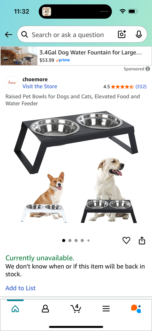 Raised Pet Bowls for Dogs and Cats, Elevated Food and Water Feeder