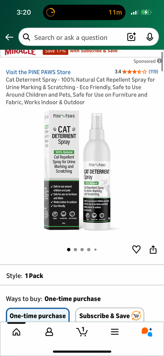 Cat Deterrent Spray - 100% Natural Cat Repellent Spray for Urine Marking & Scratching - Eco Friendly, Safe to Use Around Children and Pets, Safe for Use on Furniture and Fabric, Works Indoor & Outdoor