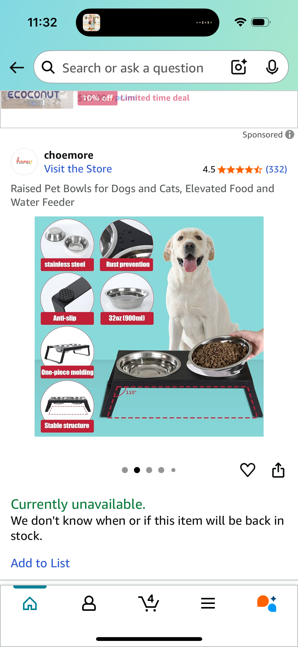 Raised Pet Bowls for Dogs and Cats, Elevated Food and Water Feeder