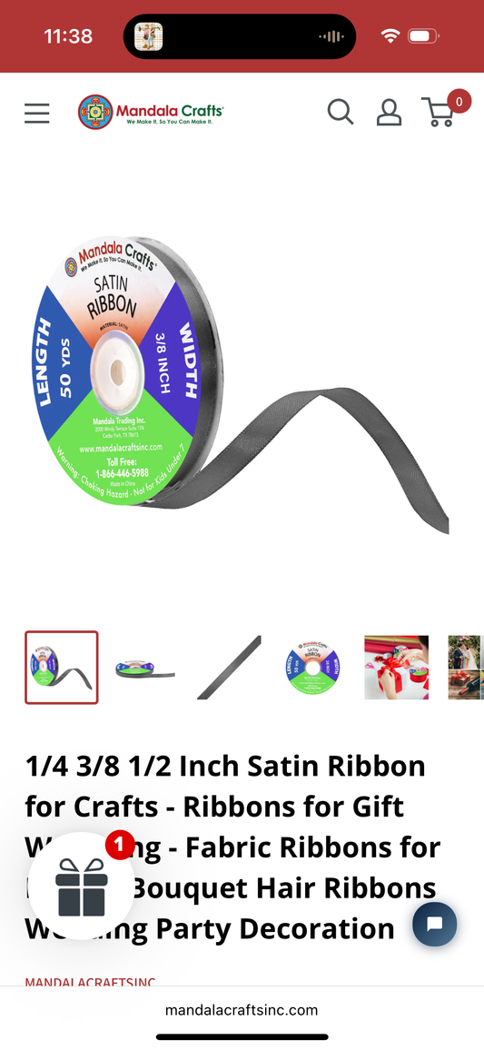‼️2 for $3‼️ 3/8 Inch Satin Ribbon for Crafts and Gift Wrapping 50 Yards