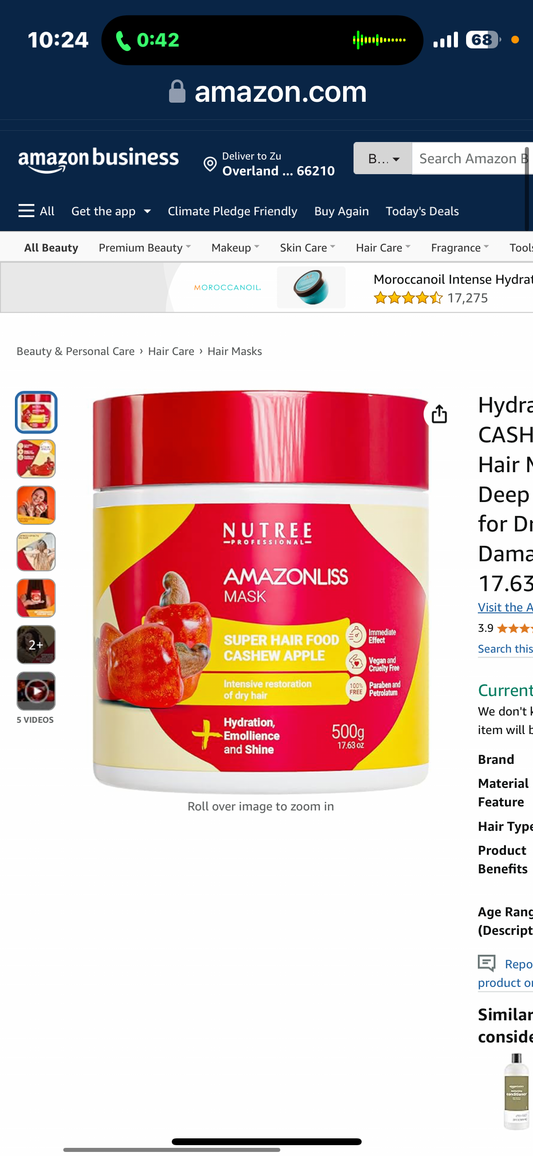 Hydrating CASHEW APPLE Hair Mask and Deep Conditioner for Dry or Damaged Hair - 17.63 Oz