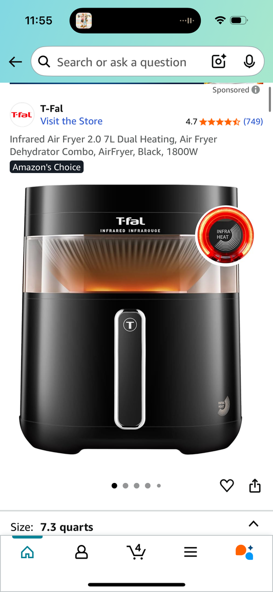 Infrared Air Fryer 2.0 7L Dual Heating, Air Fryer Dehydrator Combo, AirFryer, Black, 1800W