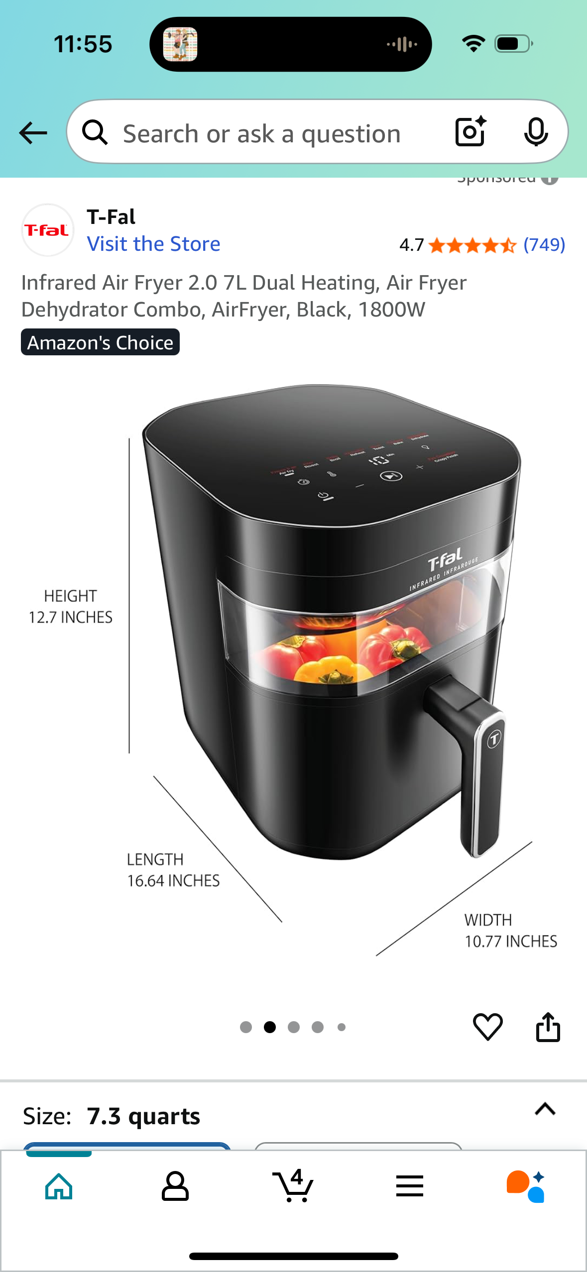Infrared Air Fryer 2.0 7L Dual Heating, Air Fryer Dehydrator Combo, AirFryer, Black, 1800W