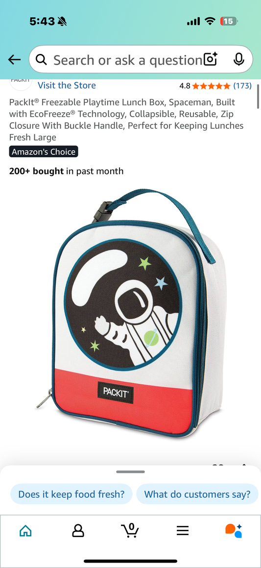 PackIt® Freezable Playtime Lunch Box, Spaceman, Built with EcoFreeze® Technology, Collapsible, Reusable, Zip Closure With Buckle Handle, Perfect for Keeping Lunches Fresh Large