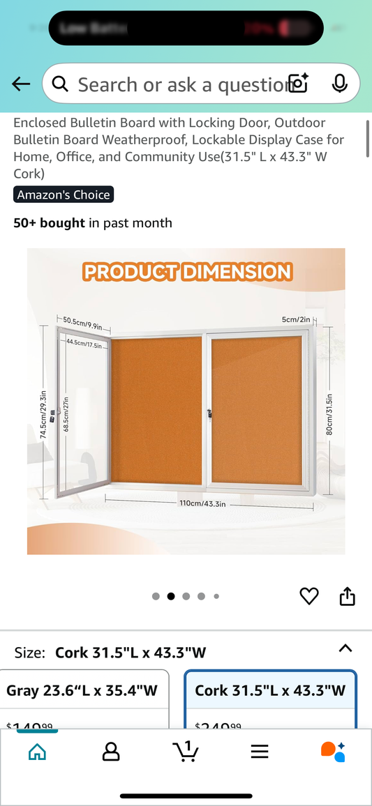 Enclosed Bulletin Board with Locking Door, Outdoor Bulletin Board, Weatherproof, Lockable Display Case for Home, Office, and Community Use(31.5" L x 43.3" W) (Grey Felt) (O441)