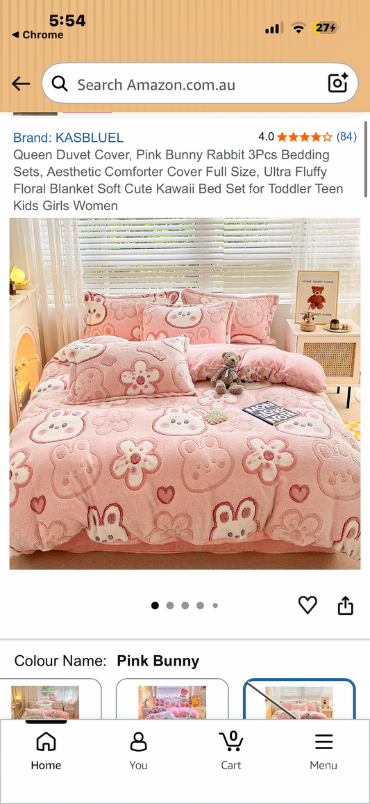 Queen Duvet Cover, Pink Bunny Rabbit 3Pcs Bedding Sets, Aesthetic Comforter Cover Full Size, Ultra Fluffy Floral Blanket Soft Cute Kawaii Bed Set for Toddler Teen Kids Girls Women