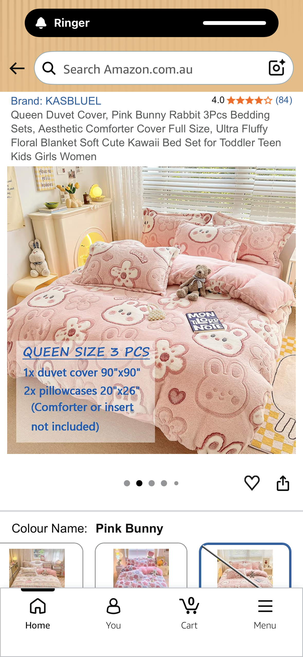 Queen Duvet Cover, Pink Bunny Rabbit 3Pcs Bedding Sets, Aesthetic Comforter Cover Full Size, Ultra Fluffy Floral Blanket Soft Cute Kawaii Bed Set for Toddler Teen Kids Girls Women