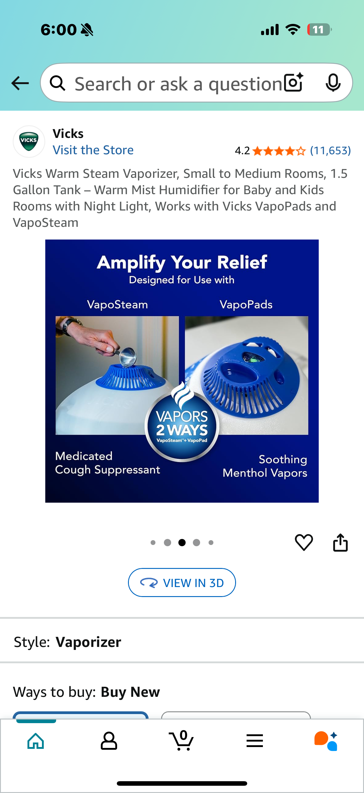 Vicks Warm Steam Vaporizer, Small to Medium Rooms, 1.5 Gallon Tank – Warm Mist Humidifier for Baby and Kids Rooms with Night Light, Works with Vicks VapoPads and VapoSteam