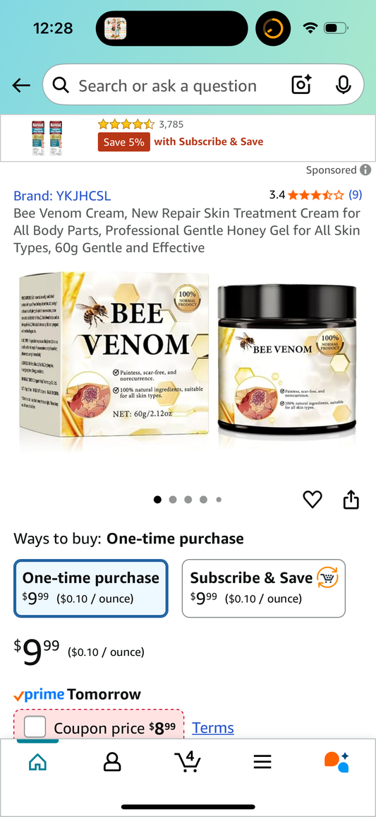 ‼️2 for $4‼️ Bee Venom Cream, New Repair Skin Treatment Cream for All Body Parts, Professional Gentle Honey Gel for All Skin Types, 60g Gentle and Effective