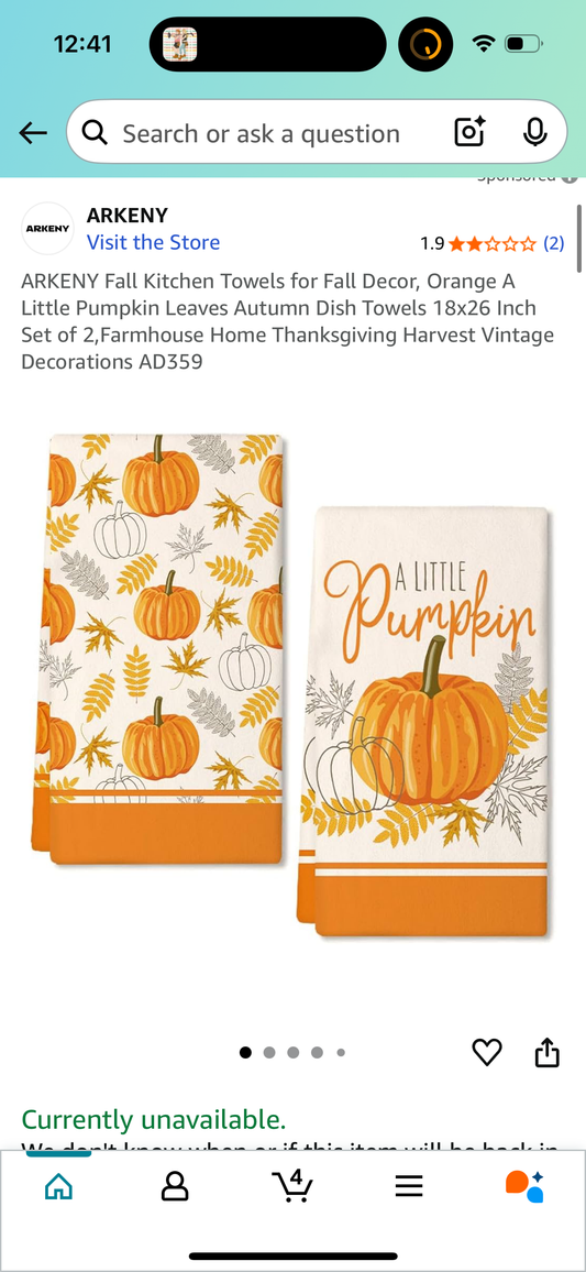 ARKENY Fall Kitchen Towels for Fall Decor, Orange A Little Pumpkin Leaves Autumn Dish Towels 18x26 Inch Set of 2,Farmhouse Home Thanksgiving Harvest Vintage Decorations AD359