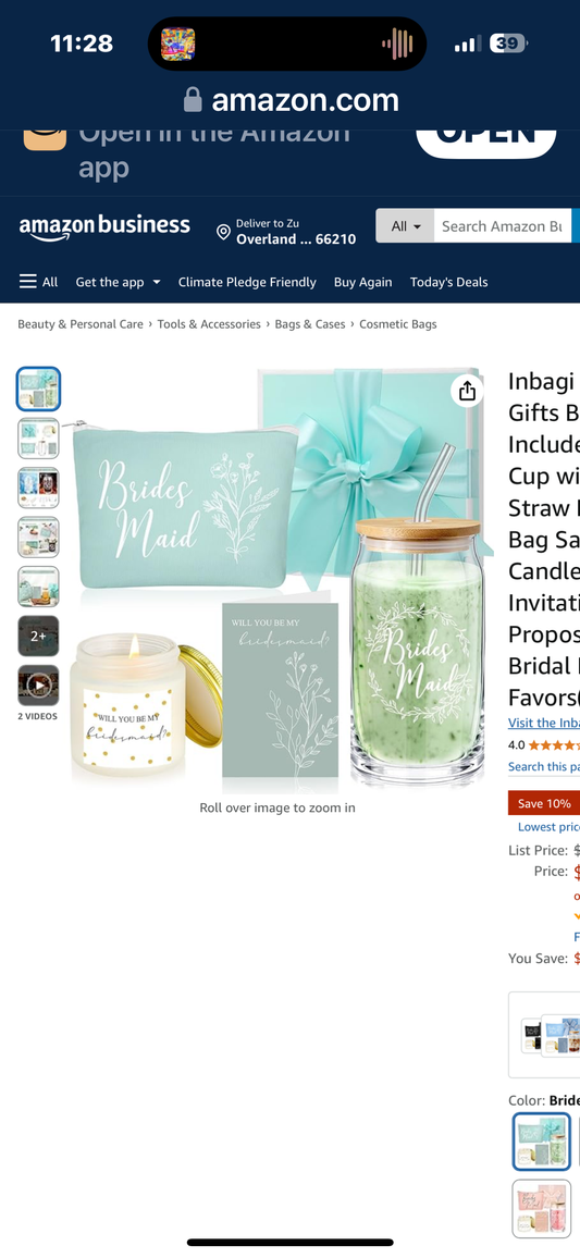 Inbagi Bridesmaid Gifts Box Set of 5 Includes Glass Cup with Lid and Straw Makeup Bag Sage Scented Candle Wedding Invitation Cards Proposal Gifts for Bridal Party Favors (Sage)