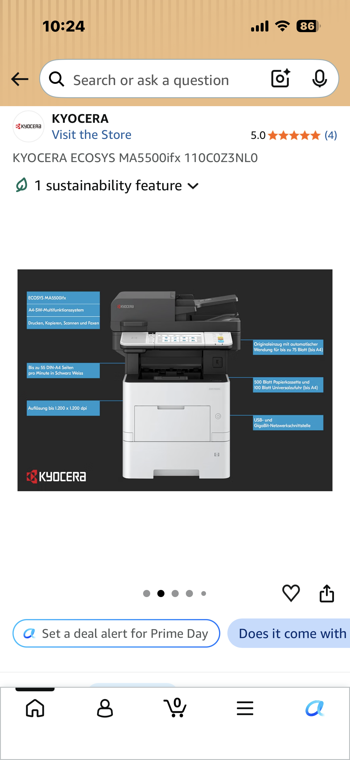 KYOCERA ECOSYS MA5500ifx Business Monochrome Multifunction Laser Printer, Copier, Fax