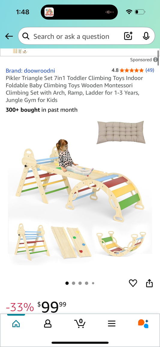 Pikler Triangle Set 7in1 Toddler Climbing Toys Indoor Foldable Baby Climbing Toys Wooden Montessori Climbing Set with Arch, Ramp, Ladder for 1-3 Years, Jungle Gym for Kids