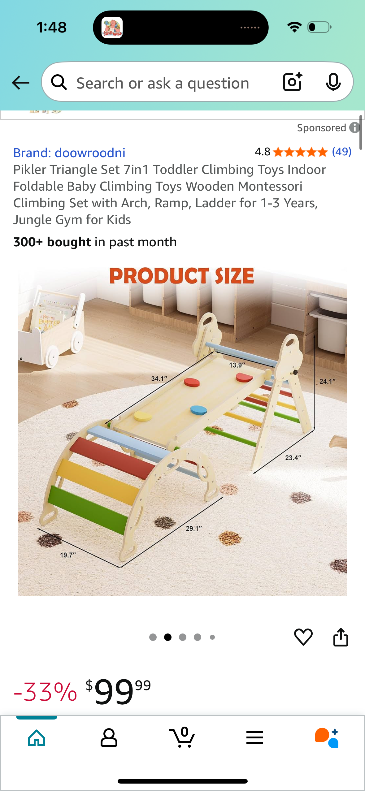 Pikler Triangle Set 7in1 Toddler Climbing Toys Indoor Foldable Baby Climbing Toys Wooden Montessori Climbing Set with Arch, Ramp, Ladder for 1-3 Years, Jungle Gym for Kids