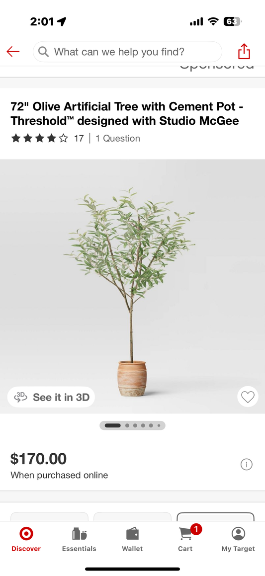 72" Olive Artificial Tree with Cement Pot - Threshold™ designed with Studio McGee