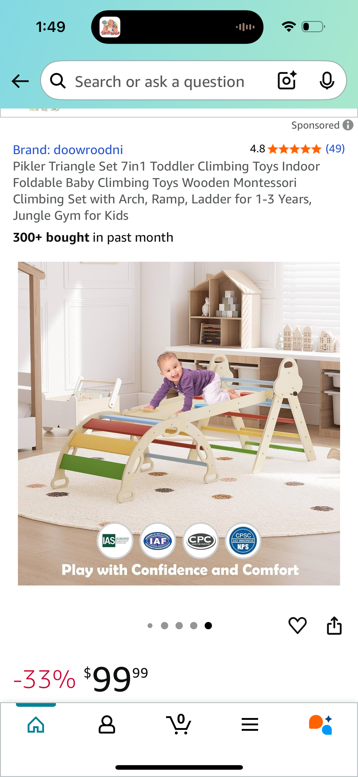 Pikler Triangle Set 7in1 Toddler Climbing Toys Indoor Foldable Baby Climbing Toys Wooden Montessori Climbing Set with Arch, Ramp, Ladder for 1-3 Years, Jungle Gym for Kids