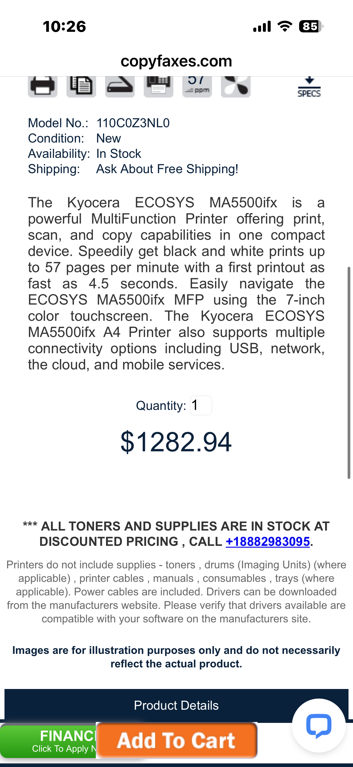 KYOCERA ECOSYS MA5500ifx Business Monochrome Multifunction Laser Printer, Copier, Fax