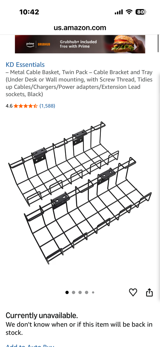 KF ESSENTIALS Metal Cable Basket, Twin Pack, Cable Bracket and Tray (Under Desk or Wall mounting, with Screw Thread, Tidies up Cables/Chargers/Power adapters/Extension Lead sockets (Black)