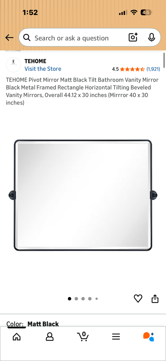 TEHOME Pivot Mirror Matt Black Tilt Bathroom Vanity Mirror Black Metal Framed Rectangle Horizontal Tilting Beveled Vanity Mirrors, Overall 44.12 x 30 inches (Mirrror 40 x 30 inches) (M1189)