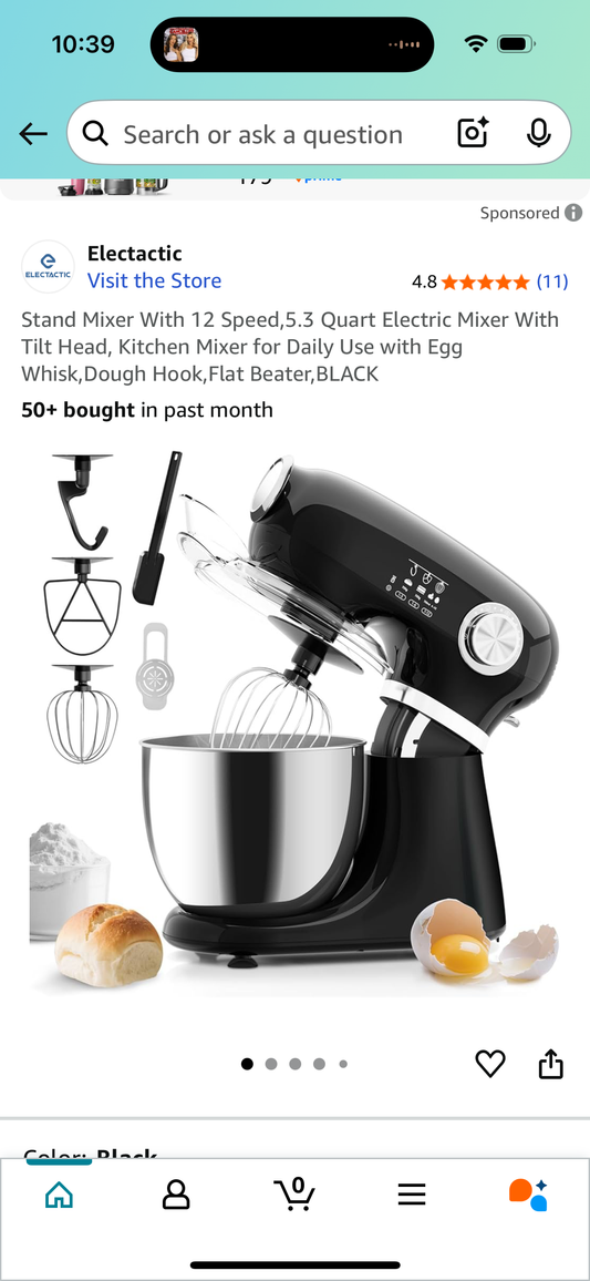 Stand Mixer With 12 Speed,5.3 Quart Electric Mixer With Tilt Head, Kitchen Mixer for Daily Use with Egg Whisk,Dough Hook,Flat Beater,BLACK