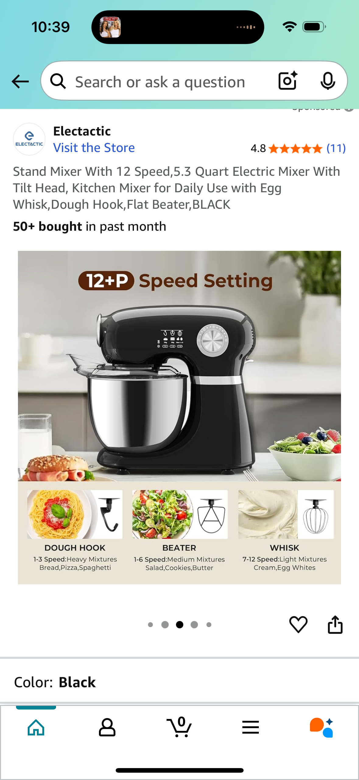 Stand Mixer With 12 Speed,5.3 Quart Electric Mixer With Tilt Head, Kitchen Mixer for Daily Use with Egg Whisk,Dough Hook,Flat Beater,BLACK