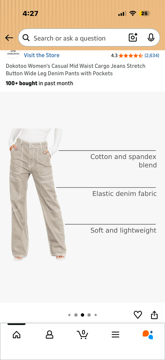 Dokotoo Women's Casual Mid Waist Cargo Jeans Stretch Button Wide Leg Denim Pants with Pockets (Size 10)