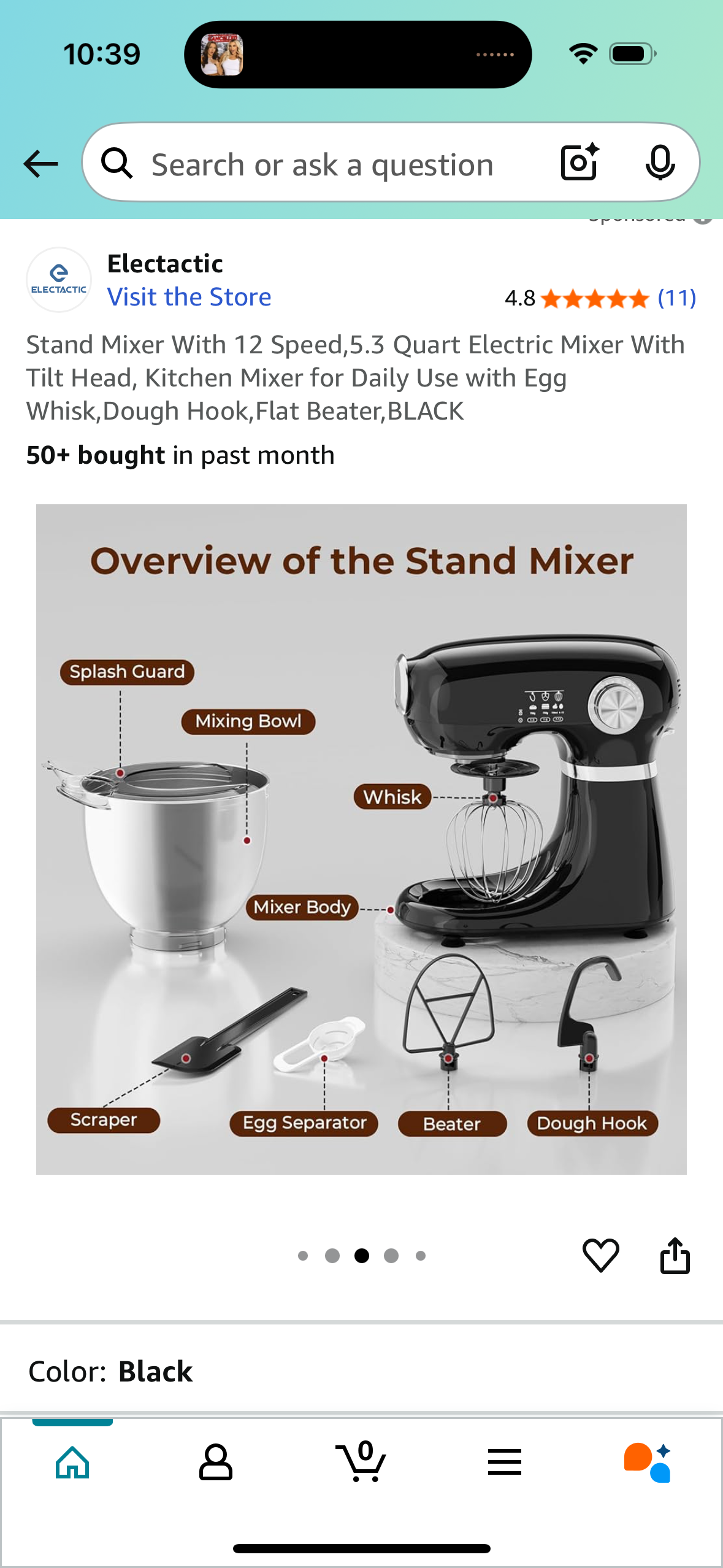 Stand Mixer With 12 Speed,5.3 Quart Electric Mixer With Tilt Head, Kitchen Mixer for Daily Use with Egg Whisk,Dough Hook,Flat Beater,BLACK