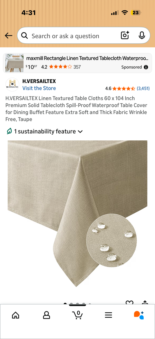 H.VERSAILTEX Linen Textured Table Cloths 60 x 104 Inch Premium Solid Tablecloth Spill-Proof Waterproof Table Cover for Dining Buffet Feature Extra Soft and Thick Fabric Wrinkle Free, Taupe