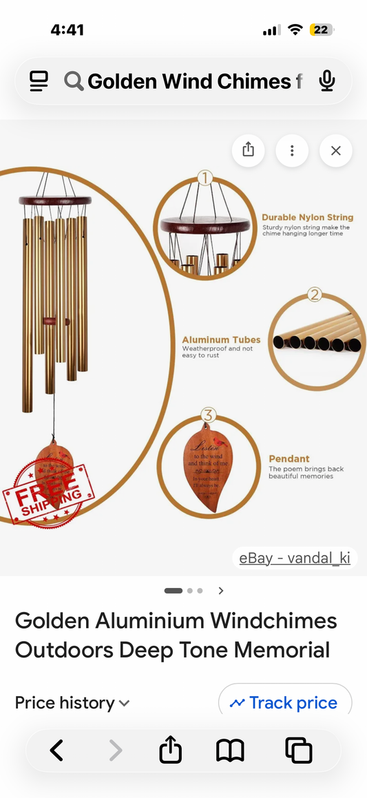 Golden Wind Chimes for Outside Deep Tone Aluminium Windchimes Outdoors Memorial Wind Chime for Loss of Loved One Mom Bereavement Memorial Gifts Sympathy Wind Chimes Patio Decor Grief Gifts for Women