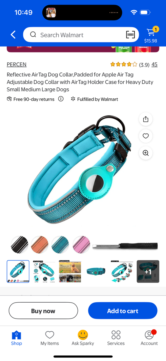 FEEYAR AirTag Dog Collar, Teal, Adjustable, Reflective, Apple AirTag Compatible, Heavy Duty Nylon Collar for Medium Dogs