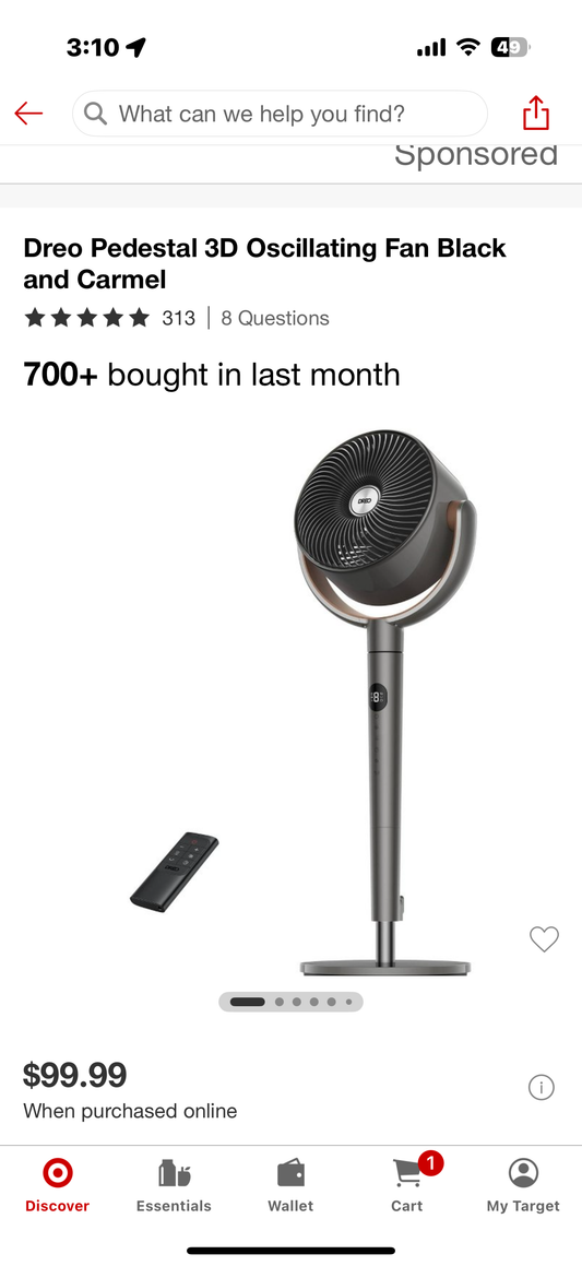 Dreo Pedestal 3D Oscillating Fan Black and Carmel