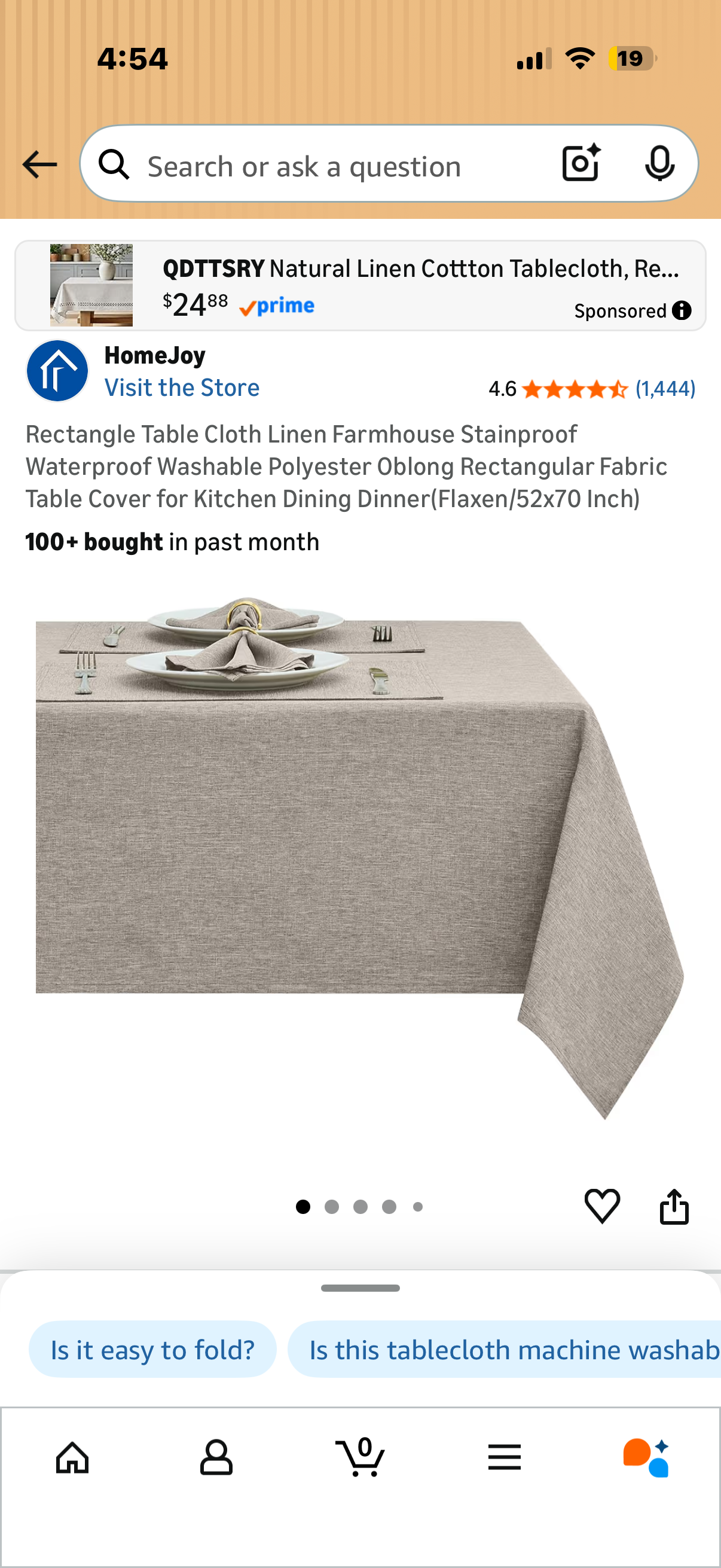 Rectangle Table Cloth Linen Farmhouse Stainproof Waterproof Washable Polyester Oblong Rectangular Fabric Table Cover for Kitchen Dining Dinner(Flaxen/52x70 Inch