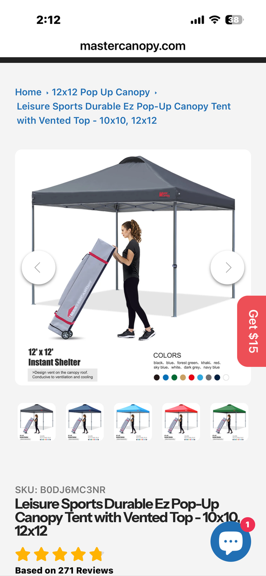 MASTERCANOPY Durable Pop-up Canopy Tent with Roller Bag (12x12, Dark Grey) (G1046)