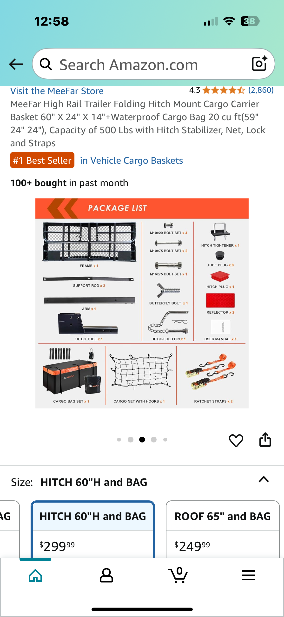 MeeFar High Rail Trailer Folding Hitch Mount Cargo Carrier Basket, 60" X 24" X 14", Waterproof Cargo Bag 20 cu ft(59" 24" 24"), Capacity of 500 Lbs with Hitch Stabilizer, Net, Lock and Straps (G844)