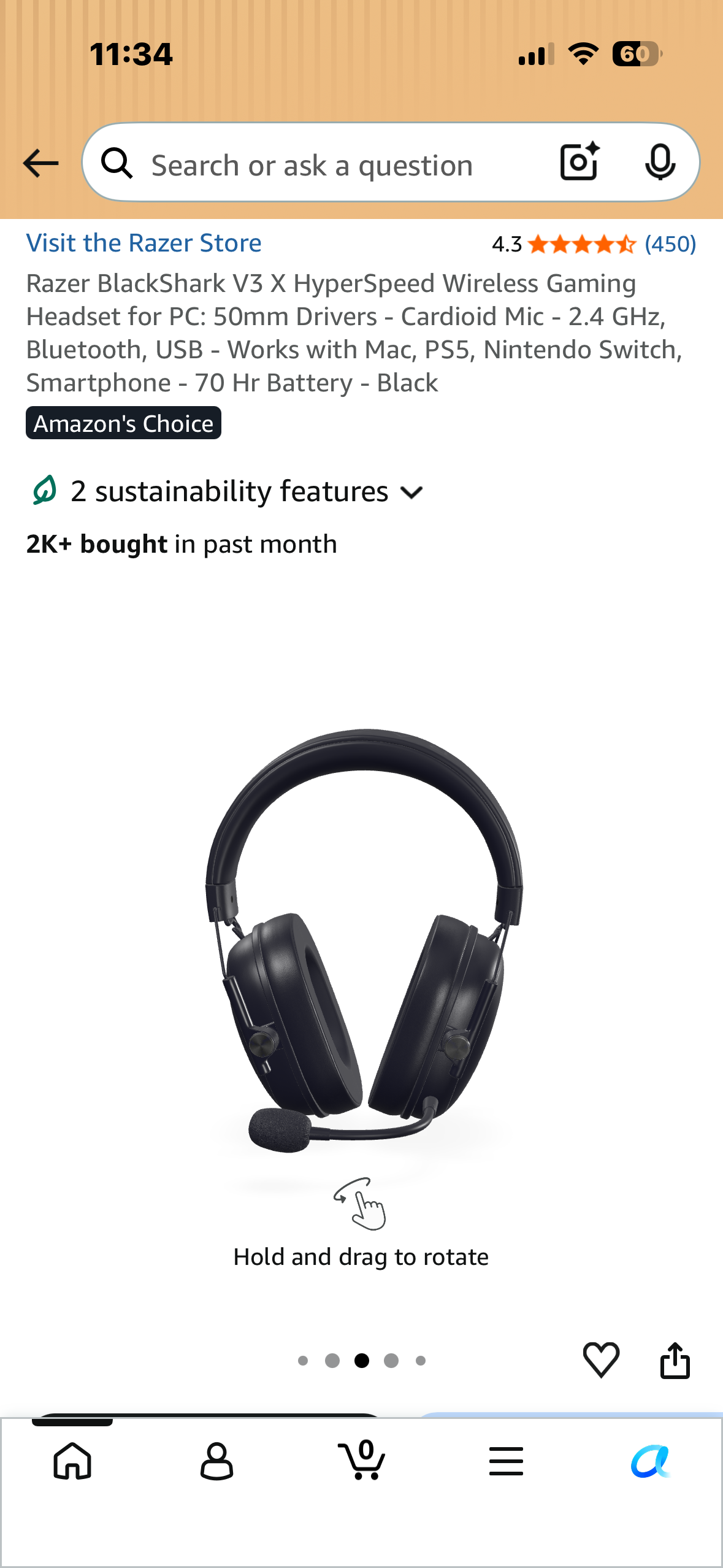 Razer BlackShark V3 X HyperSpeed Wireless Gaming Headset for PC: 50mm Drivers - Cardioid Mic - 2.4 GHz, Bluetooth, USB - Works with Mac, PS5, Nintendo Switch, Smartphone - 70 Hr Battery - Black