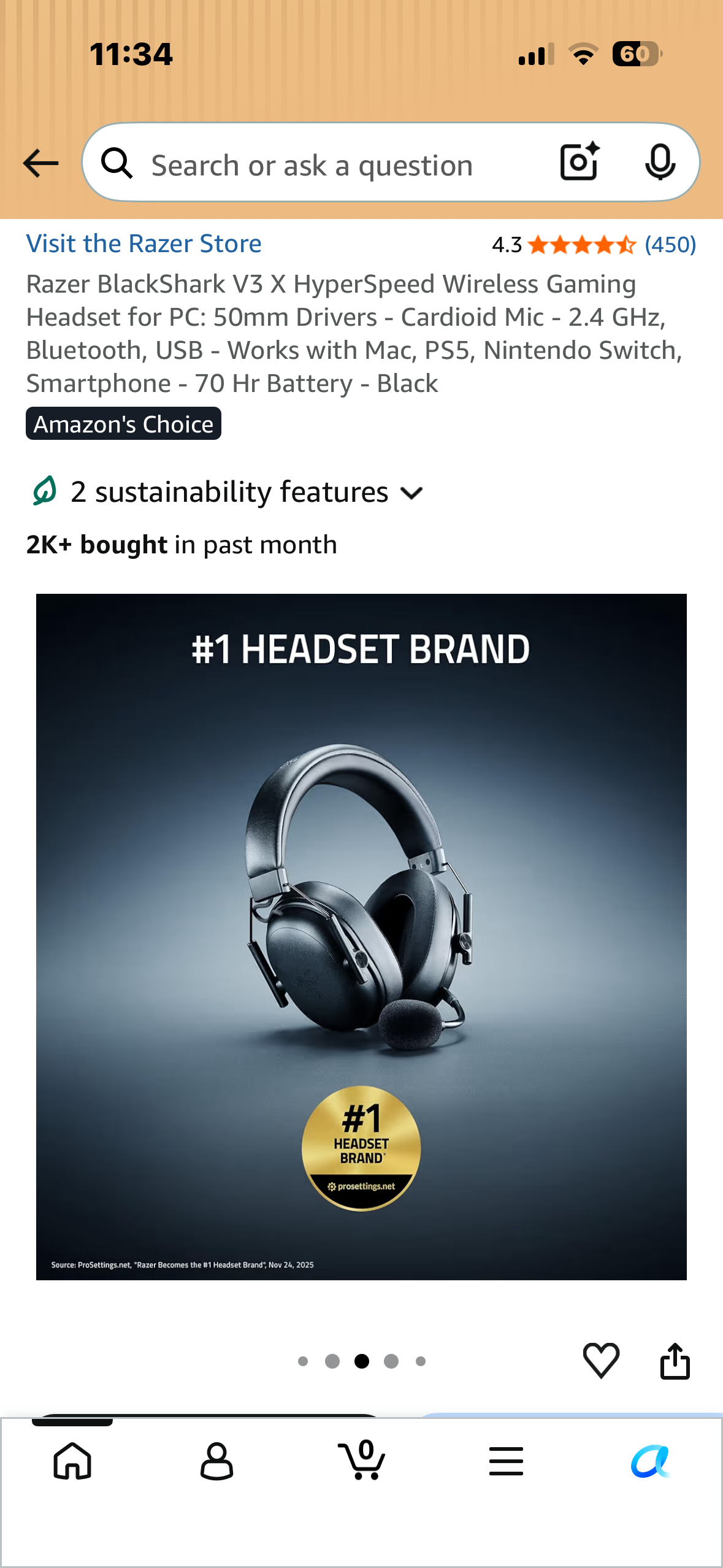 Razer BlackShark V3 X HyperSpeed Wireless Gaming Headset for PC: 50mm Drivers - Cardioid Mic - 2.4 GHz, Bluetooth, USB - Works with Mac, PS5, Nintendo Switch, Smartphone - 70 Hr Battery - Black