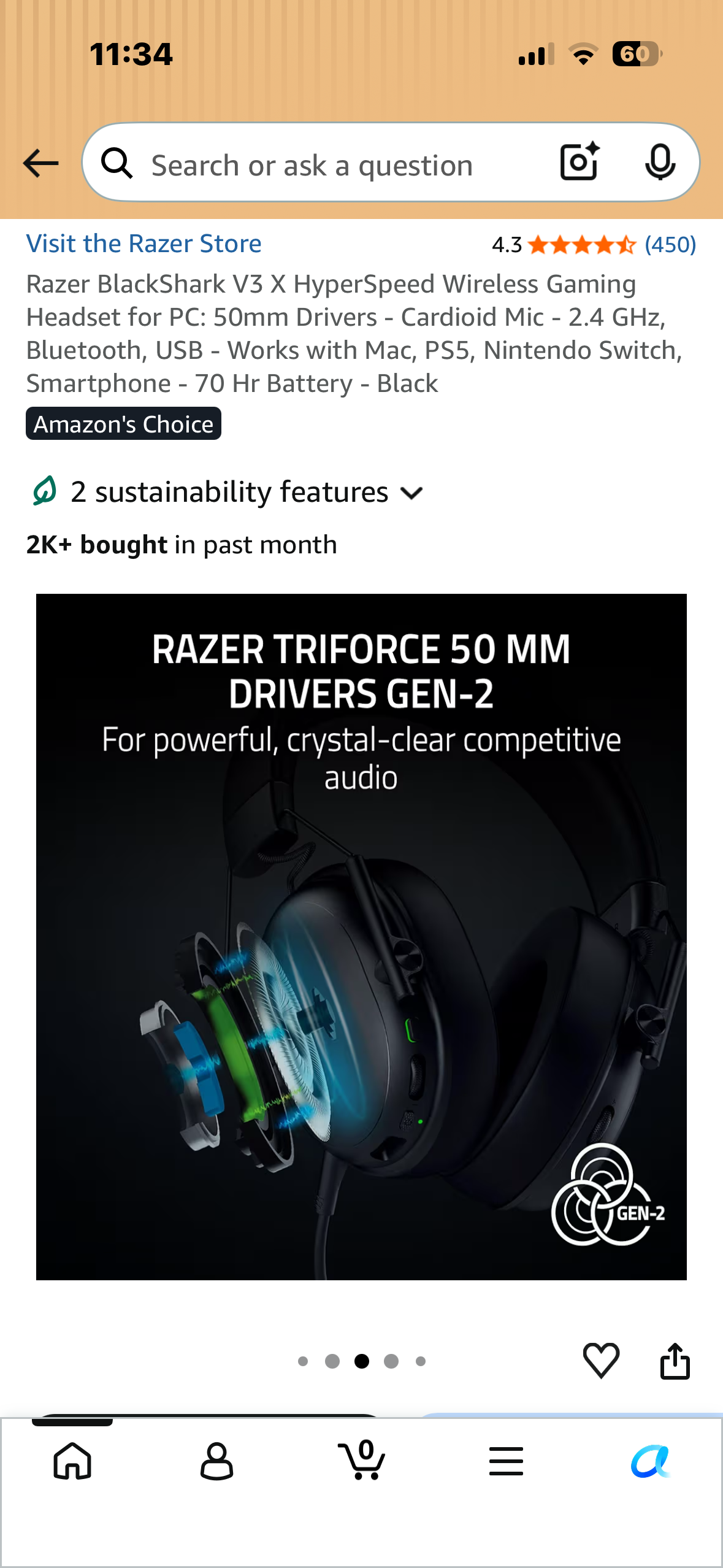 Razer BlackShark V3 X HyperSpeed Wireless Gaming Headset for PC: 50mm Drivers - Cardioid Mic - 2.4 GHz, Bluetooth, USB - Works with Mac, PS5, Nintendo Switch, Smartphone - 70 Hr Battery - Black