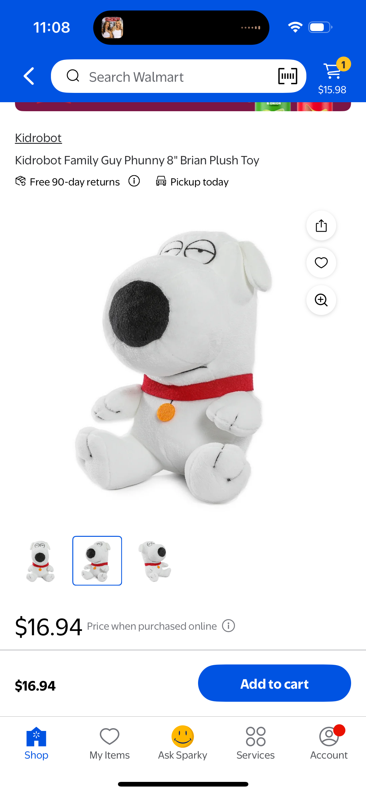 Kidrobot Family Guy Phunny 8" Brian Plush Toy
