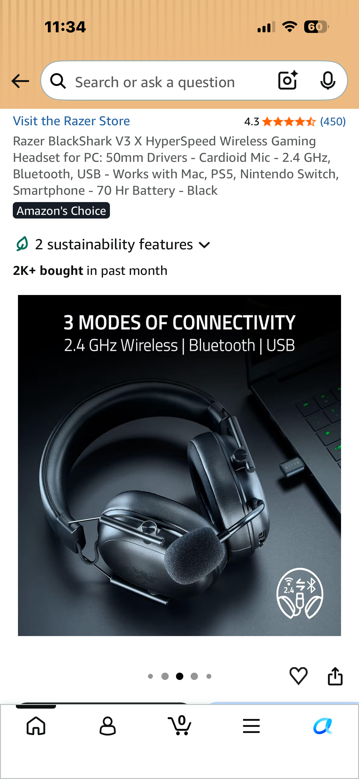 Razer BlackShark V3 X HyperSpeed Wireless Gaming Headset for PC: 50mm Drivers - Cardioid Mic - 2.4 GHz, Bluetooth, USB - Works with Mac, PS5, Nintendo Switch, Smartphone - 70 Hr Battery - Black