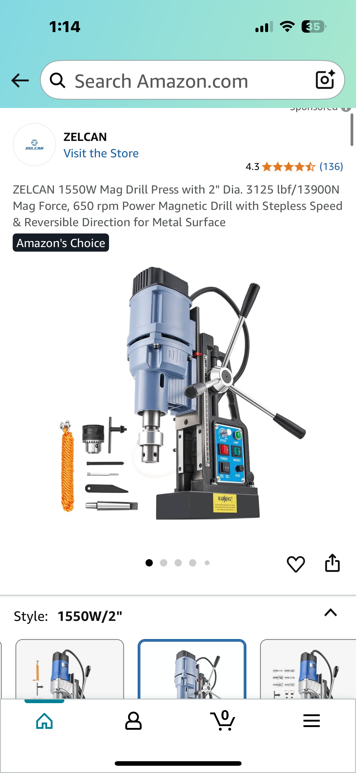 ZELCAN 1550W Mag Drill Press with 2" Dia. 3125 lbf/13900N Mag Force, 650 rpm Power Magnetic Drill with Stepless Speed & Reversible Direction for Metal Surface (G845)