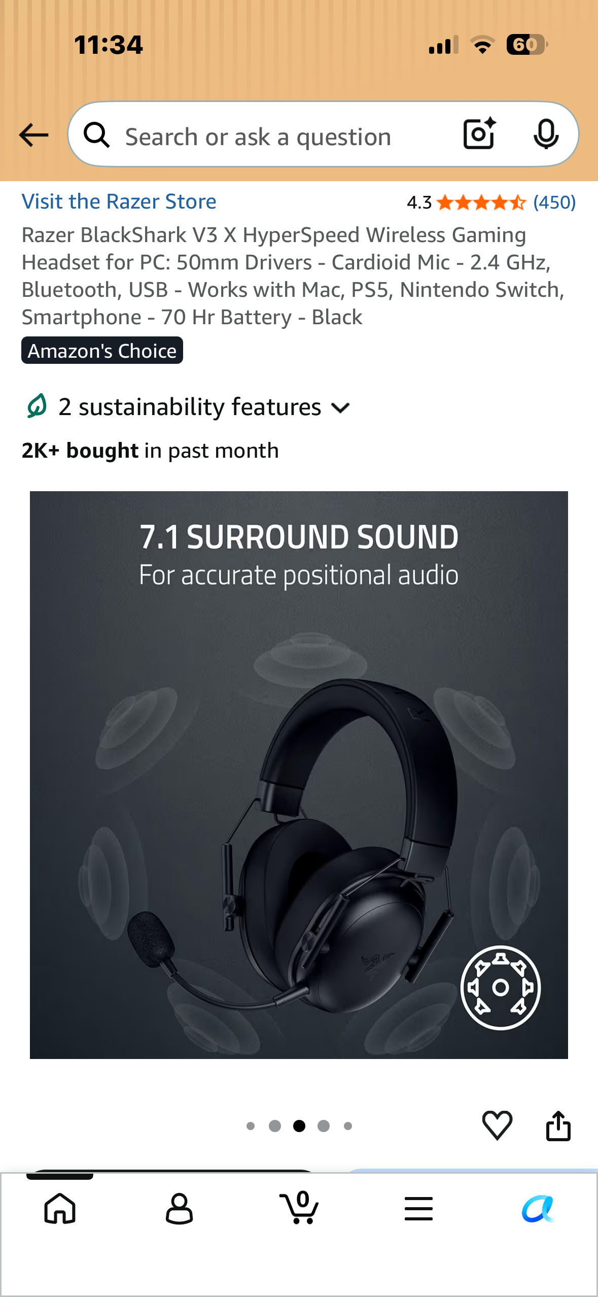 Razer BlackShark V3 X HyperSpeed Wireless Gaming Headset for PC: 50mm Drivers - Cardioid Mic - 2.4 GHz, Bluetooth, USB - Works with Mac, PS5, Nintendo Switch, Smartphone - 70 Hr Battery - Black