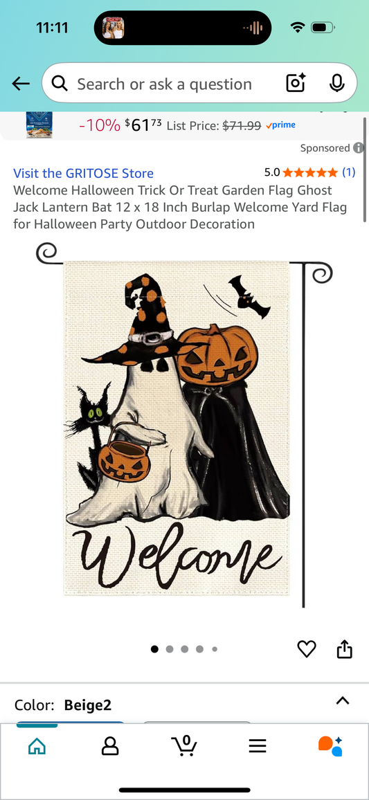 Welcome Halloween Trick Or Treat Garden Flag Ghost Jack Lantern Bat 12 x 18 Inch Burlap Welcome Yard Flag for Halloween Party Outdoor Decoration