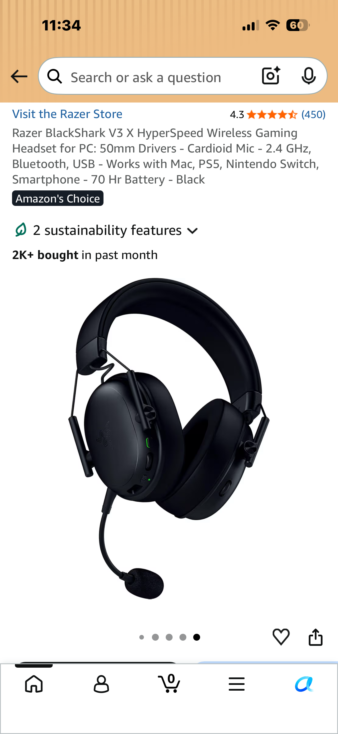 Razer BlackShark V3 X HyperSpeed Wireless Gaming Headset for PC: 50mm Drivers - Cardioid Mic - 2.4 GHz, Bluetooth, USB - Works with Mac, PS5, Nintendo Switch, Smartphone - 70 Hr Battery - Black