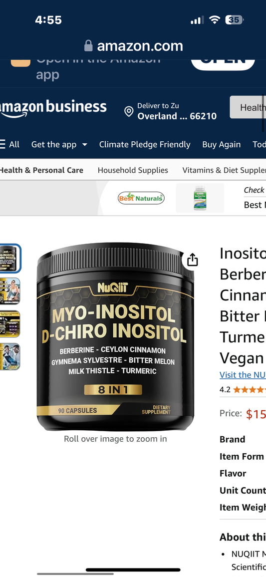 Inositol Complex Capsules with Berberine, Berberine, Ceylon Cinnamon, Gynema Sylvestre, Bitter Melon, Milk Thistle, Turmeric, D-Chiro Inositol, 90 Vegan Capsules - 30 Days