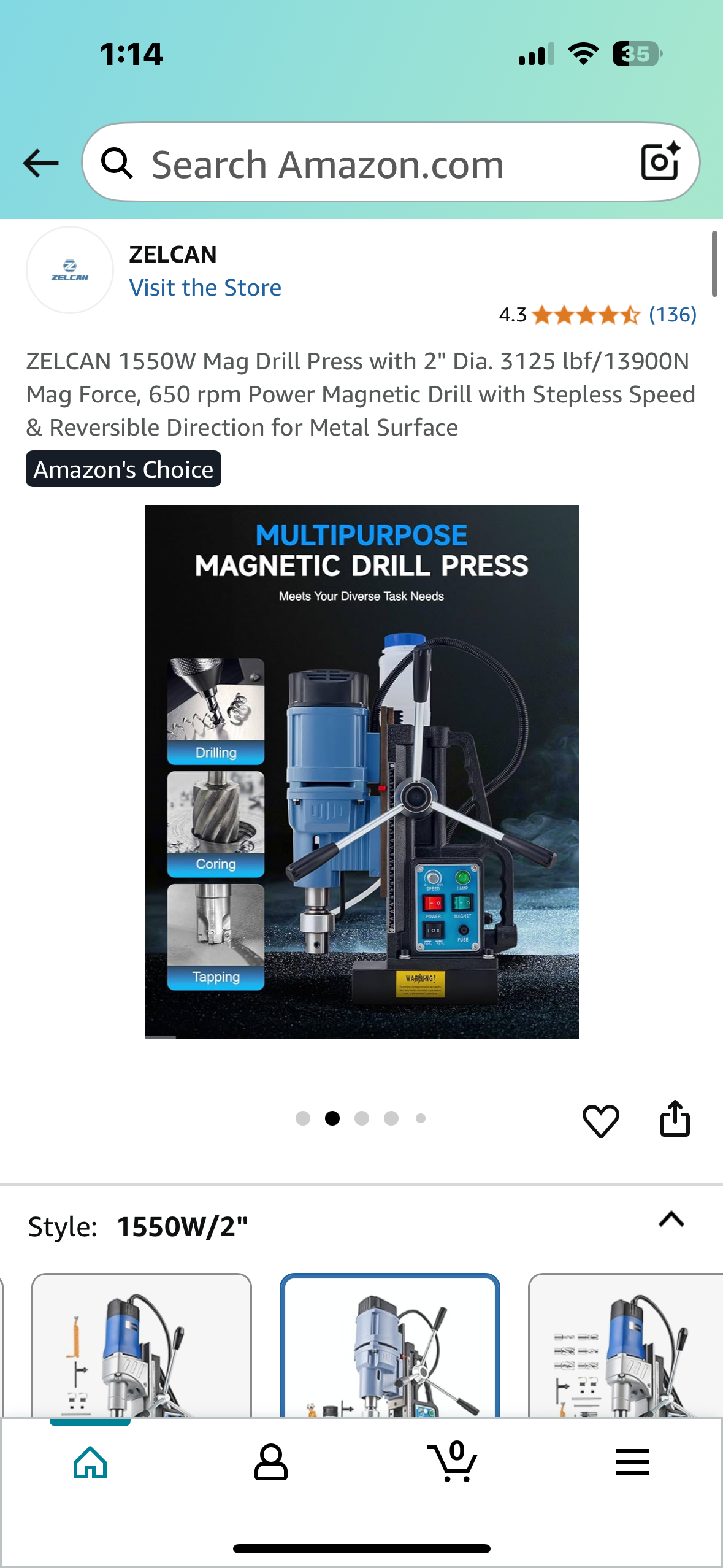 ZELCAN 1550W Mag Drill Press with 2" Dia. 3125 lbf/13900N Mag Force, 650 rpm Power Magnetic Drill with Stepless Speed & Reversible Direction for Metal Surface (G845)
