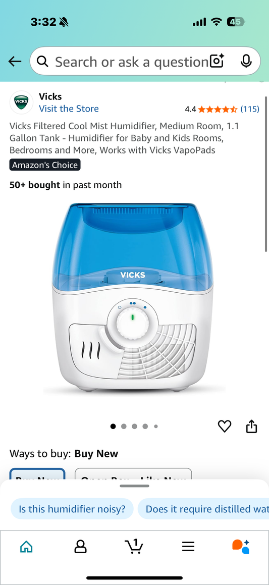 Vicks Filtered Cool Mist Humidifier, Medium Room, 1.1 Gallon Tank - Humidifier for Baby and Kids Rooms, Bedrooms and More, Works with Vicks VapoPads