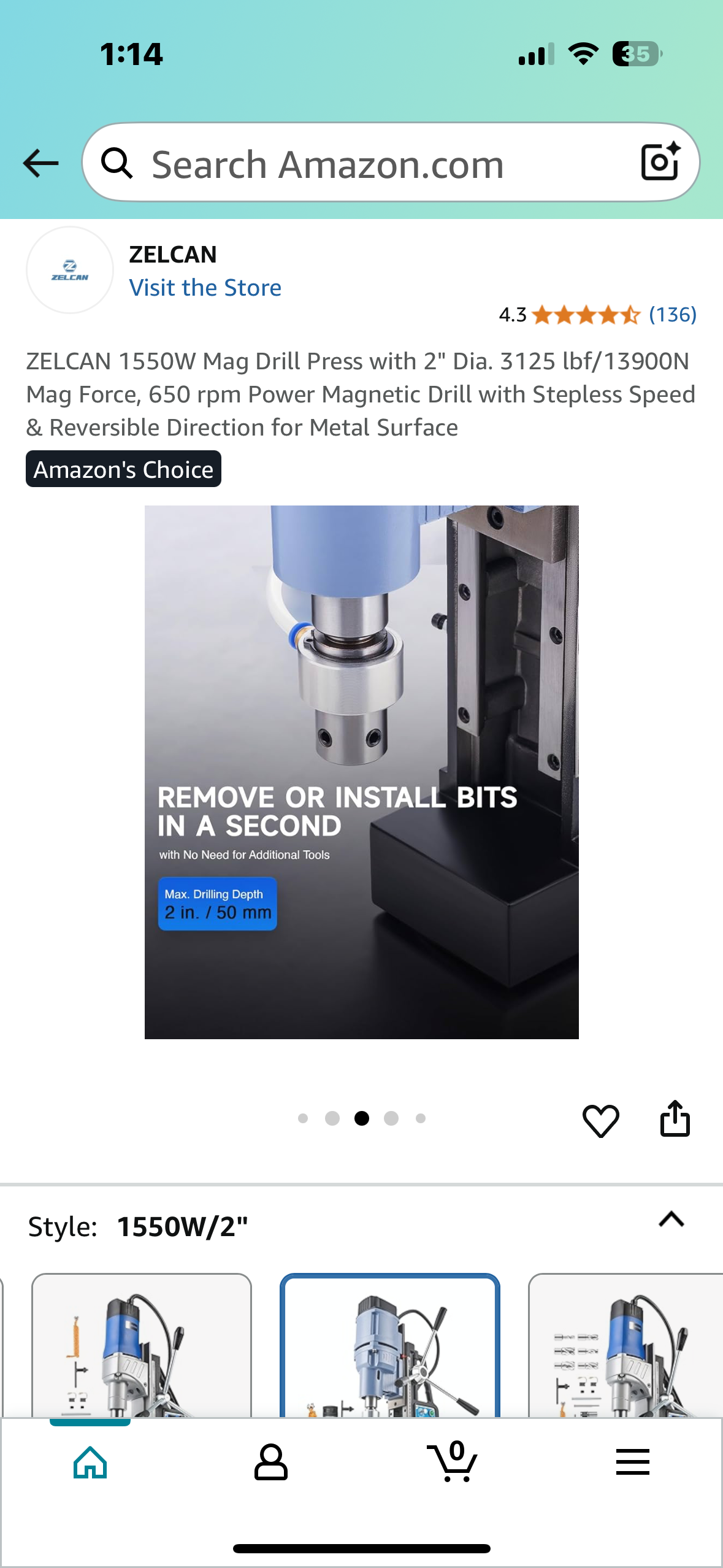 ZELCAN 1550W Mag Drill Press with 2" Dia. 3125 lbf/13900N Mag Force, 650 rpm Power Magnetic Drill with Stepless Speed & Reversible Direction for Metal Surface (G845)