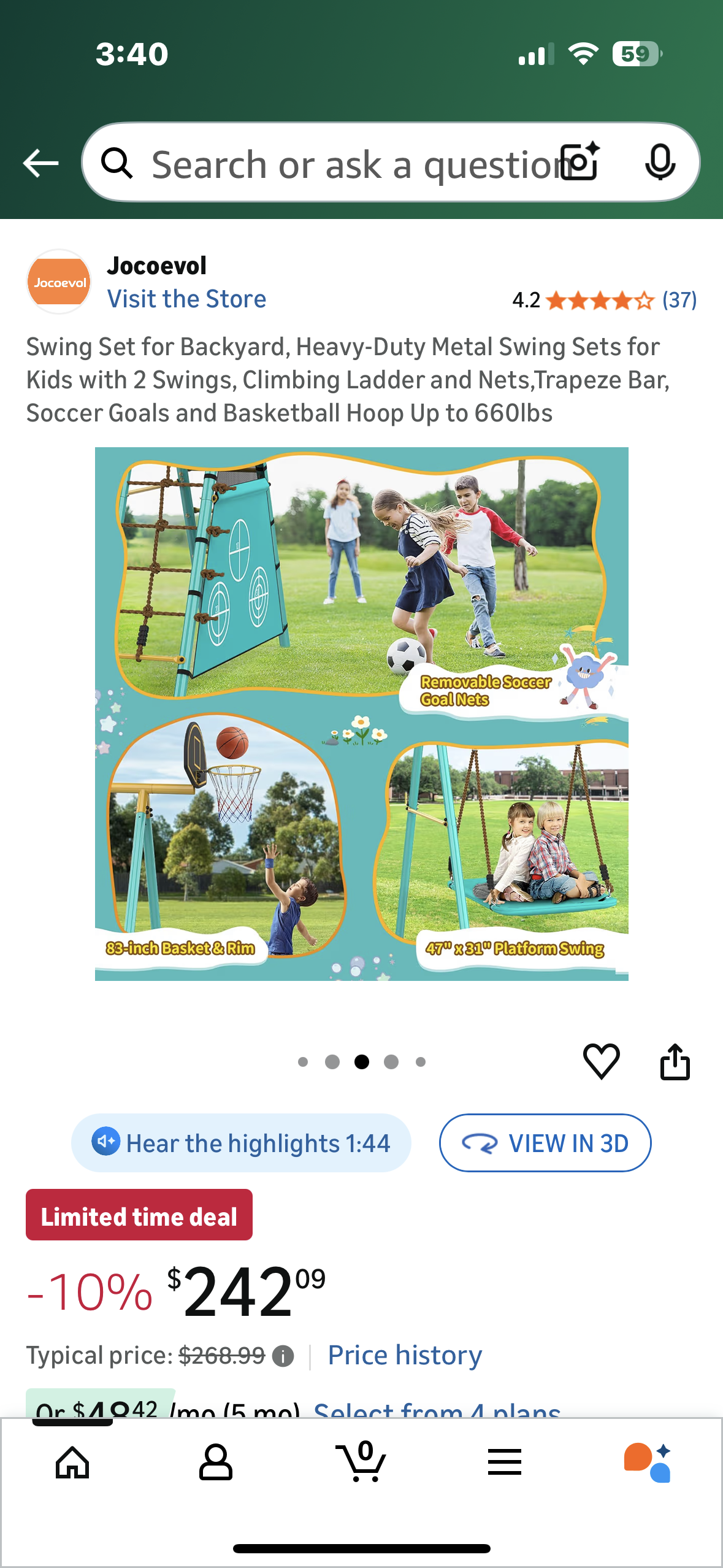 Swing Set for Backyard, Heavy-Duty Metal Swing Set for Kids with 2 Swings, Climbing Ladder and Nets,Trapeze Bar, Soccer Goals and Basketball Hoop, Up to 660lbs (W551)