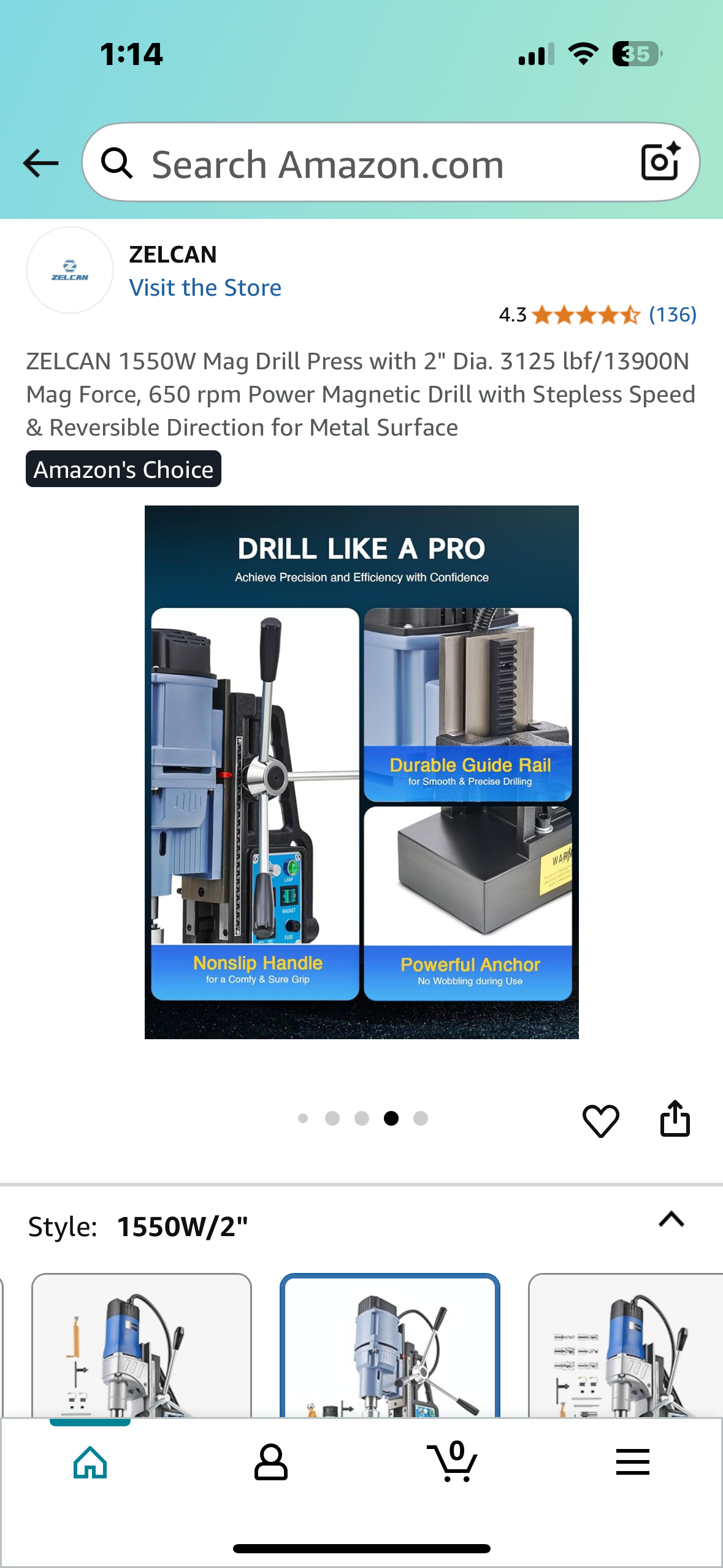 ZELCAN 1550W Mag Drill Press with 2" Dia. 3125 lbf/13900N Mag Force, 650 rpm Power Magnetic Drill with Stepless Speed & Reversible Direction for Metal Surface (G845)